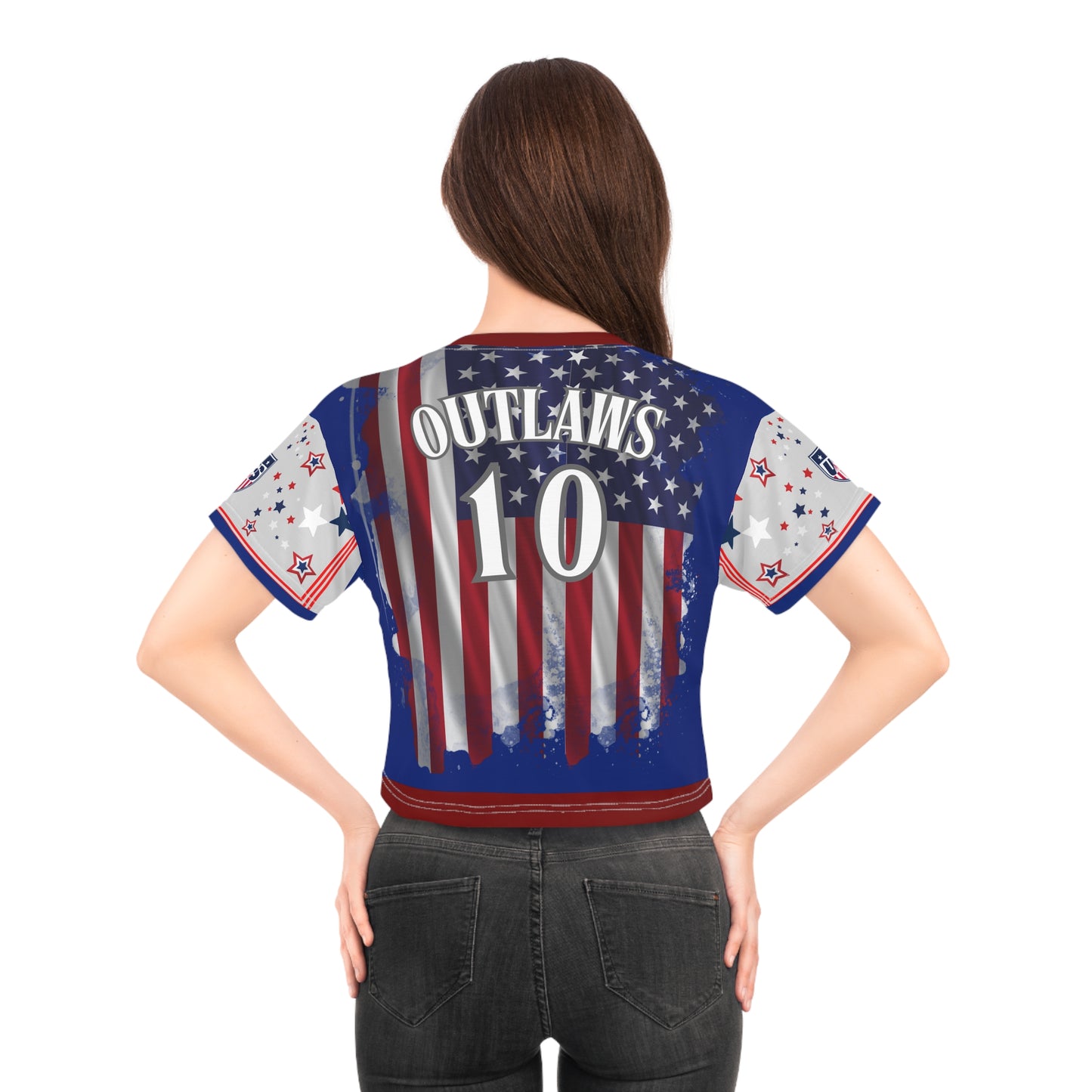 🇺🇸Ladies' Crop Tee – *"Number 10 Outlaw"*