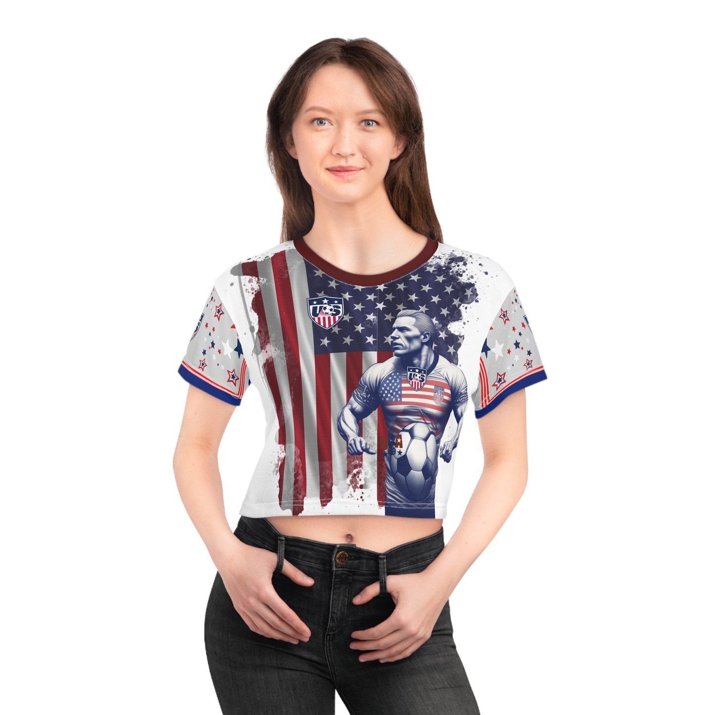 🇺🇸Ladies' Crop Tee – *"Art Nouveau Striker"*