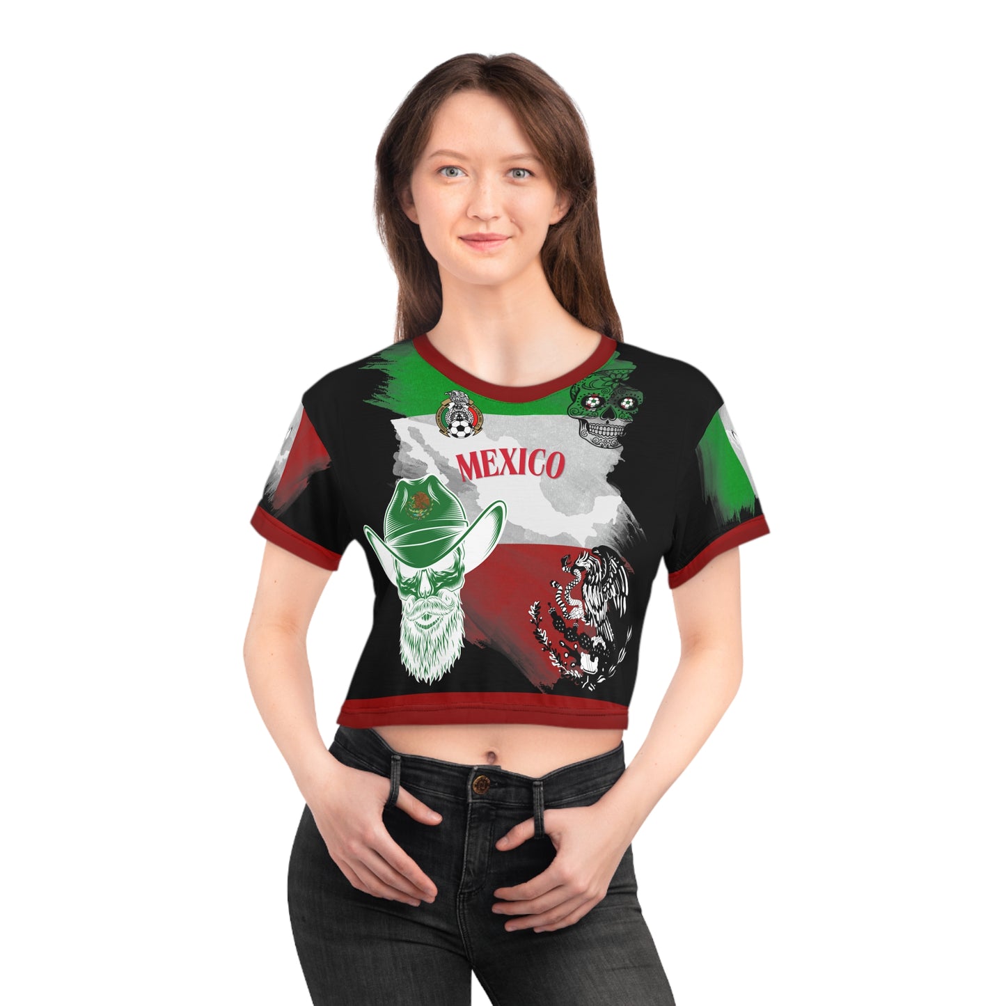 🇲🇽Ladies' Crop Tee – *"La Leyenda"* (Black Trim Edition)