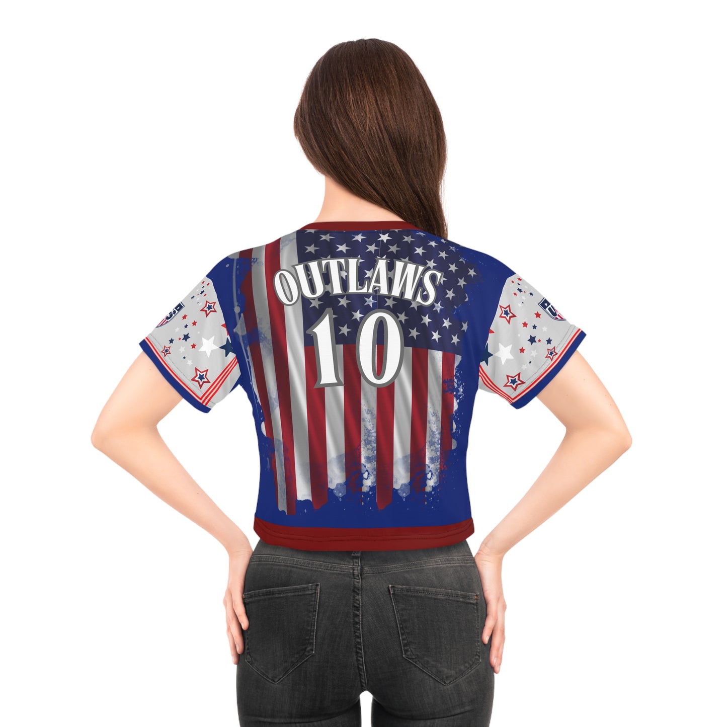 🇺🇸Ladies' Crop Tee – *"Number 10 Outlaw"*