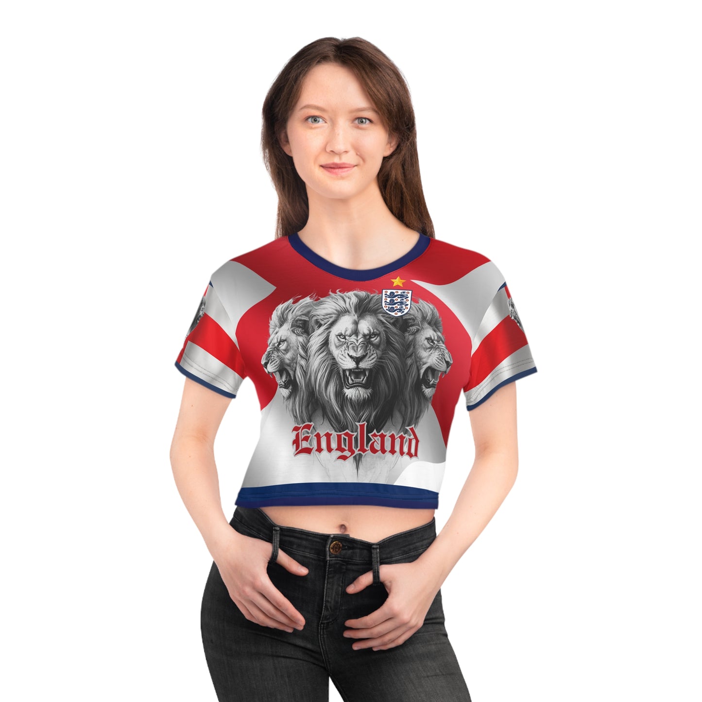 🏴󠁧󠁢󠁥󠁮󠁧󠁿Ladies' Crop Tee – *"Three Lions Roar"*
